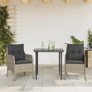Set Pranzo da Giardino 3pz con Cuscini Grigio Chiaro Polyrattan 3211990