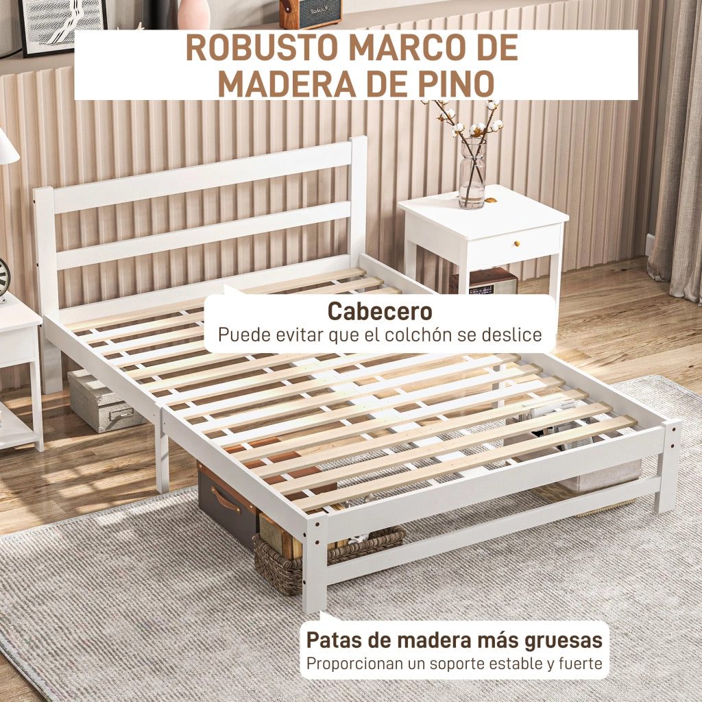 Letto Matrimoniale in Legno ¨C Minimal ¨C Bianco 195x141 cm