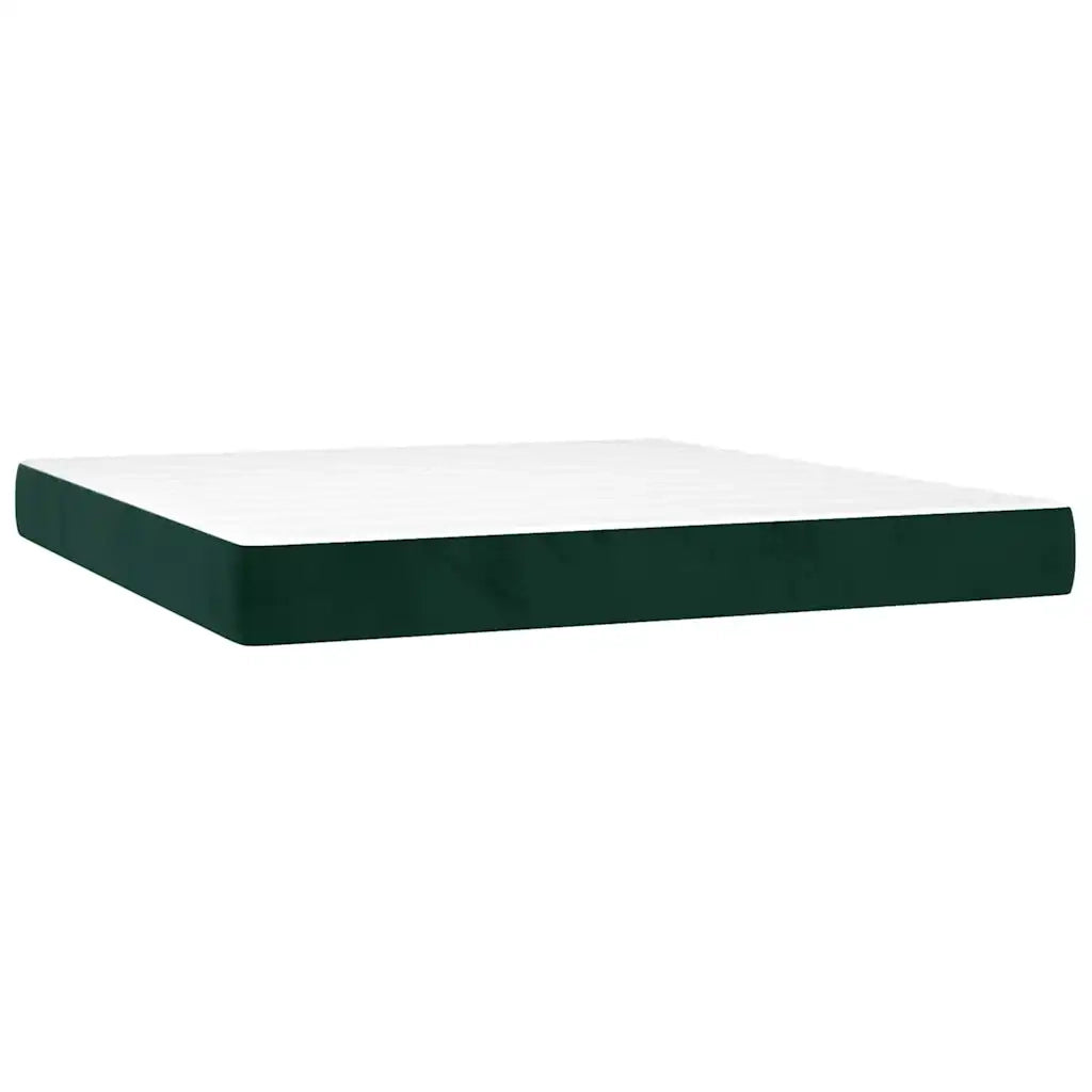 Letto a Molle con Materasso e LED Verde Scuro 160x200cm Velluto