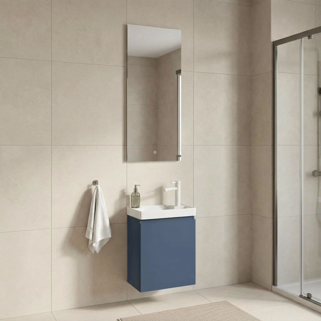 Set mobile lavabo con specchio (2 pezzi) "Ferla 40" - 40 x 22 x 50 cm - Blu opaco
