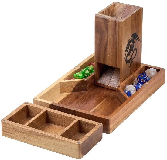 Tavolo a doppio piano in legno con cassetta di servizio - Portatile e funzionale