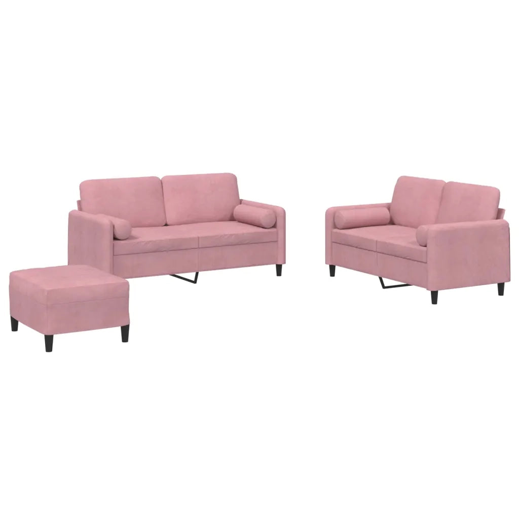 Set di Divani 3 pz con Cuscini Rosa in Velluto 3202007