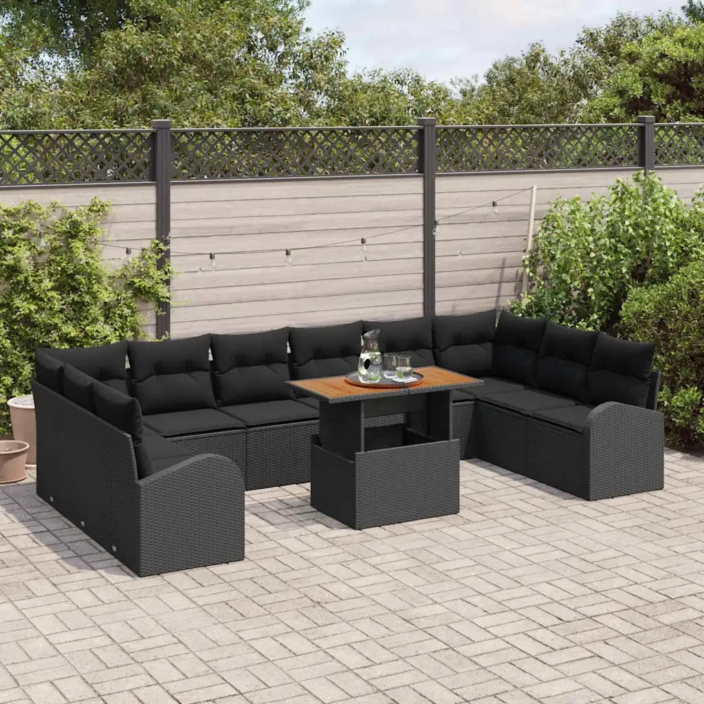 Set Divano da Giardino 11 pcs Nero Poly Rattan 3358375