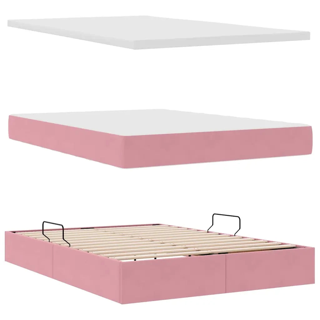 Letto con contenitore e materasso Rosa 140 x 190 cm Velluto 3371972