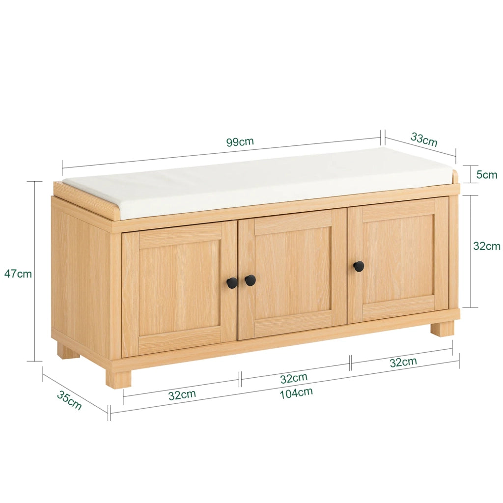 SoBuy Scarpiera da Ingresso con 3 ante, Panca Contenitore con Cuscino, Naturale, 104x35x47cm FSR188-N