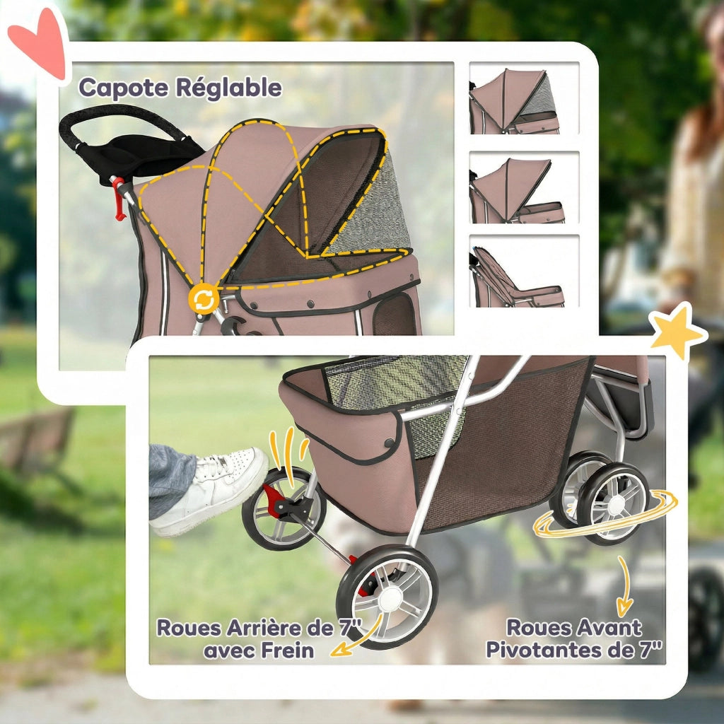 Carrello per Cani 4 Ruote ¨C Minimal ¨C 77x44x102cm, Colore Caff¨¨