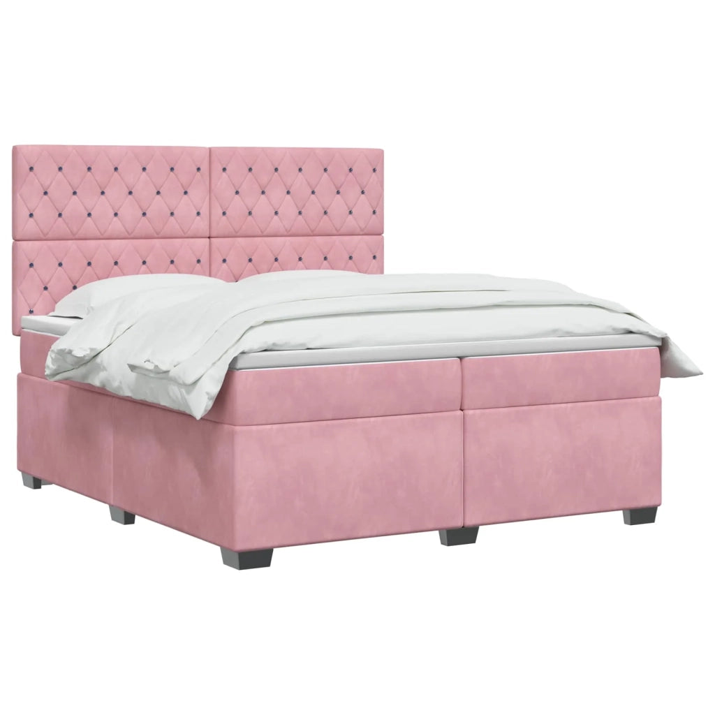 Letto box spring con materasso Rosa 200 x 200 cm Velluto 3453709