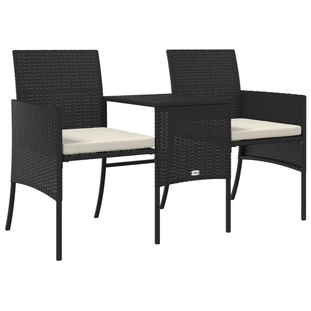 Divano Giardino 2 Posti con Tavolo e Sgabelli Nero Polyrattan 317626