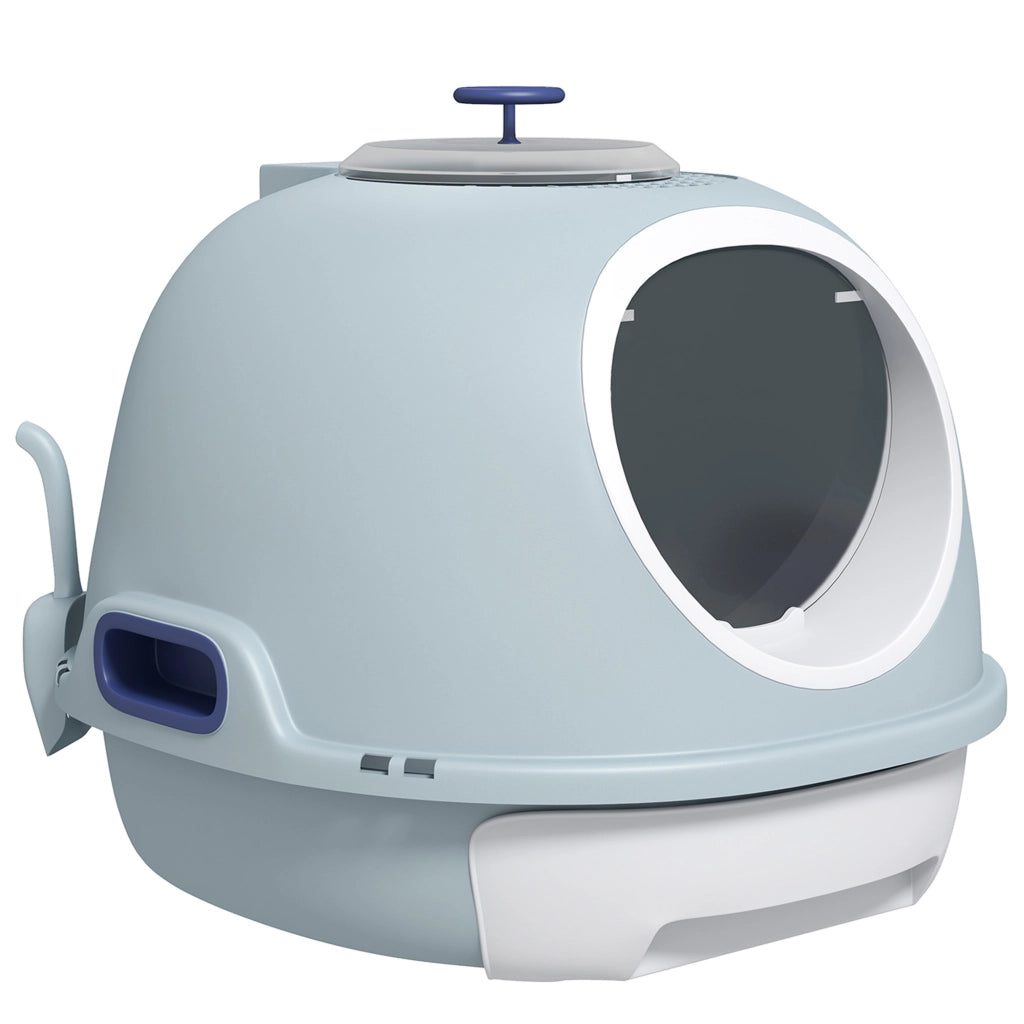 Casetta per gatti con cassetto scorrevole e porta battente ¨C Minimal ¨C Blu 47x55x44 cm