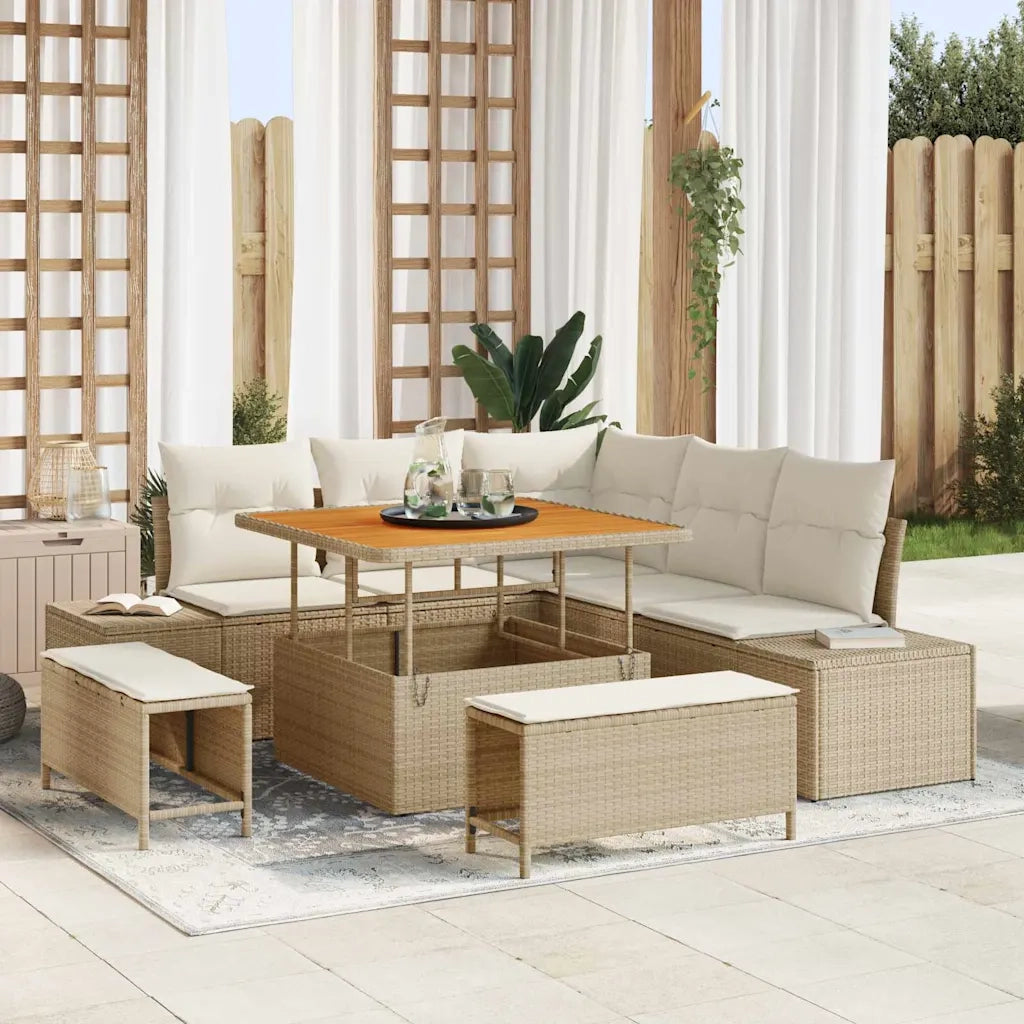 Set Divano da Giardino con cuscino 8 pcs Beige polyrattan