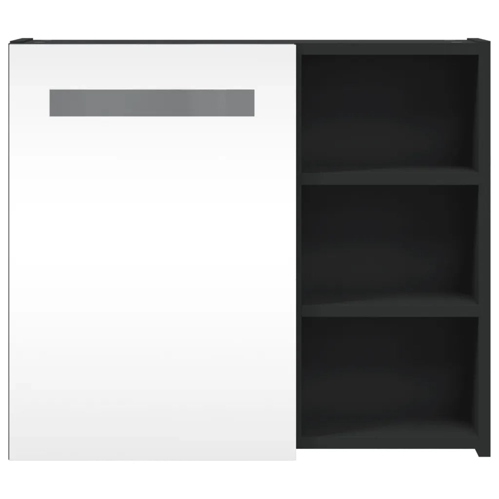 Armadietto Bagno con Specchio e LED Nero 60x13x52 cm 357971