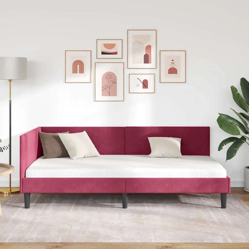Cornice del letto ad angolo Rosso Vino 80 cm x 200 cm Velluto 42016210
