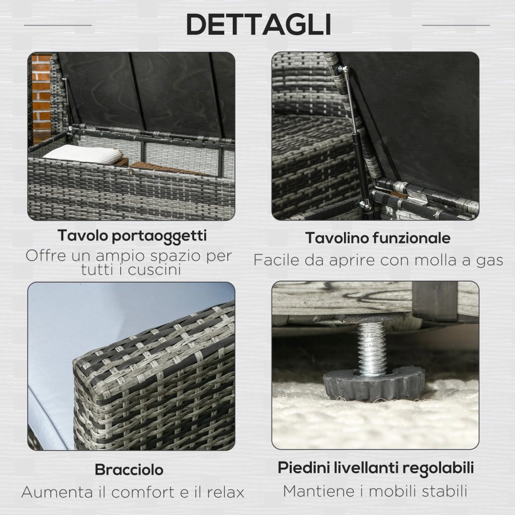 Set Giardino 6 Pezzi con 2 Divani, 2 Poltrone e 2 Tavolini ¨C Zephmum ¨C Rattan e Acciaio, Grigio