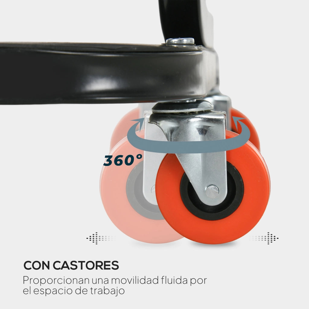 Sgabello con Ruote e Vassoio ¨C Minimal ¨C Rosso, Acciaio, 100 kg