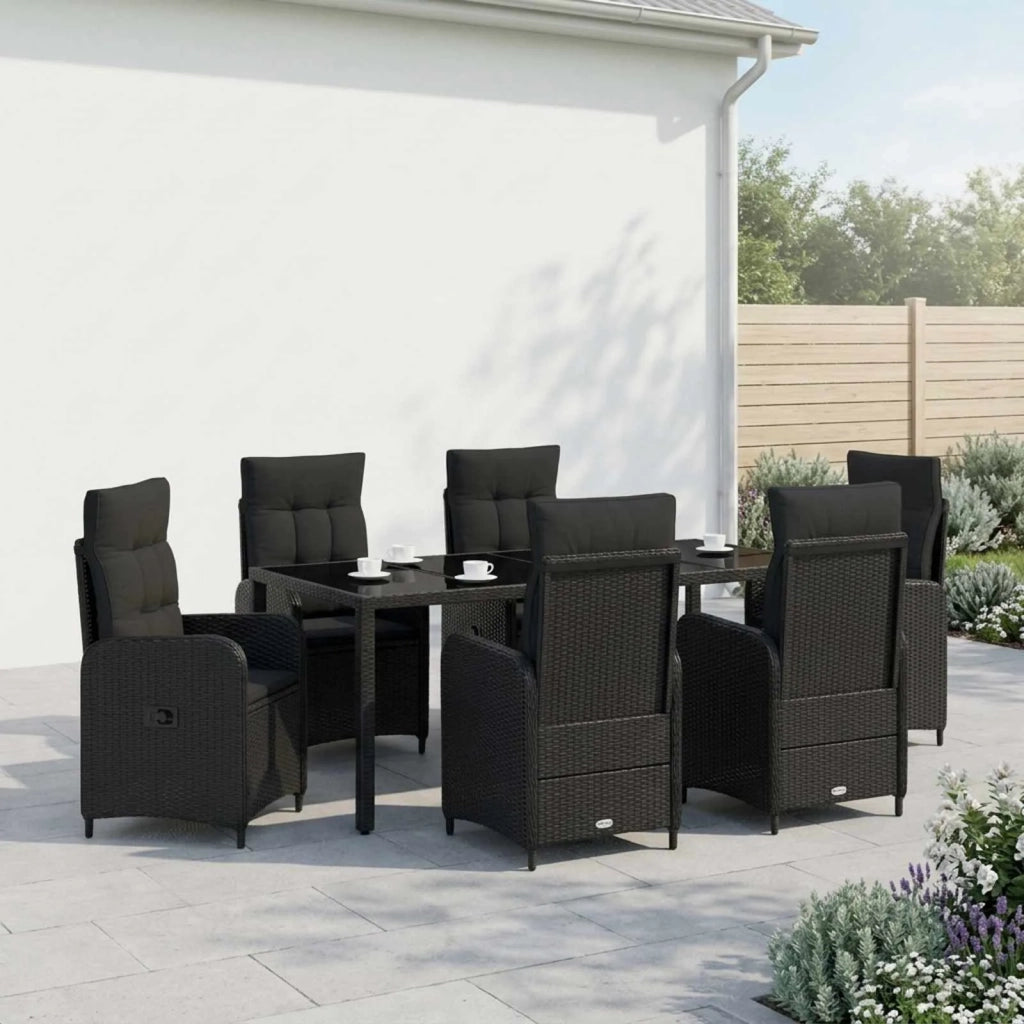 Set da pranzo per esterni 7 pz Nero polyrattan 3422304