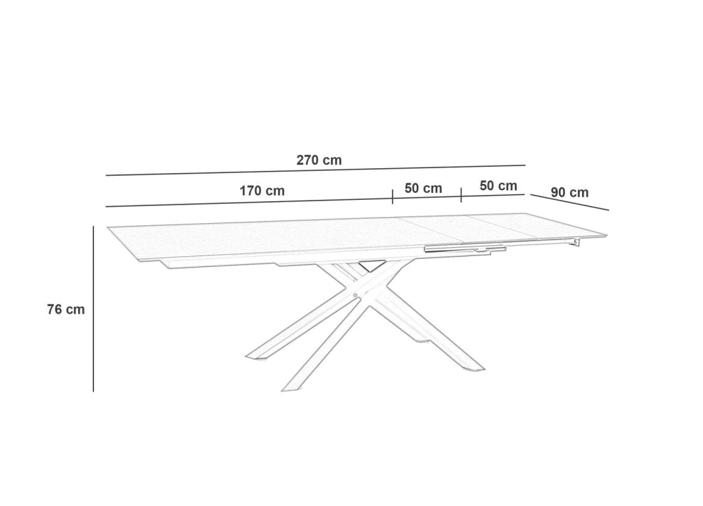 Tavolo allungabile Xavier 170-270 cm con top in HPL nero e gambe in alluminio bianco, design contemporaneo e funzionale - Om