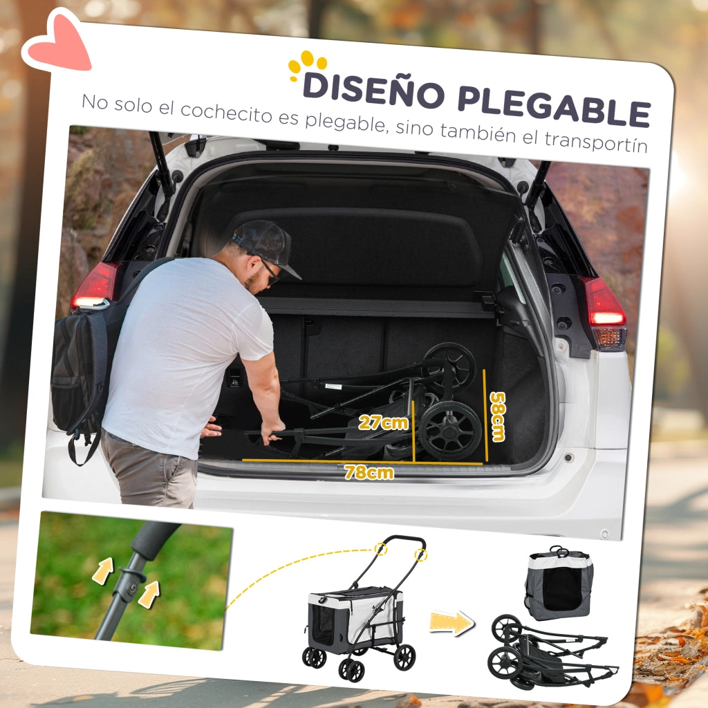 Carrello per Cani Piccoli Pieghevole ¨C zephmum ¨C Grigio