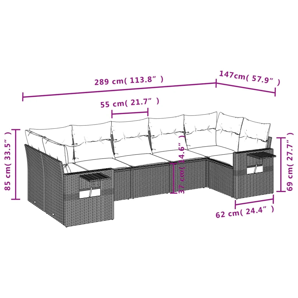 Set Divani da Giardino 7 pz con Cuscini Beige in Polyrattan 3252926