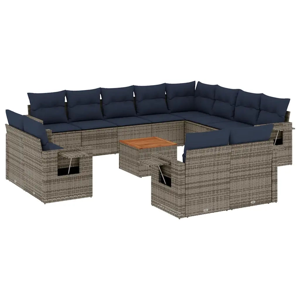 Set Divani da Giardino 13 pz con Cuscini Grigio in Polyrattan 3224836