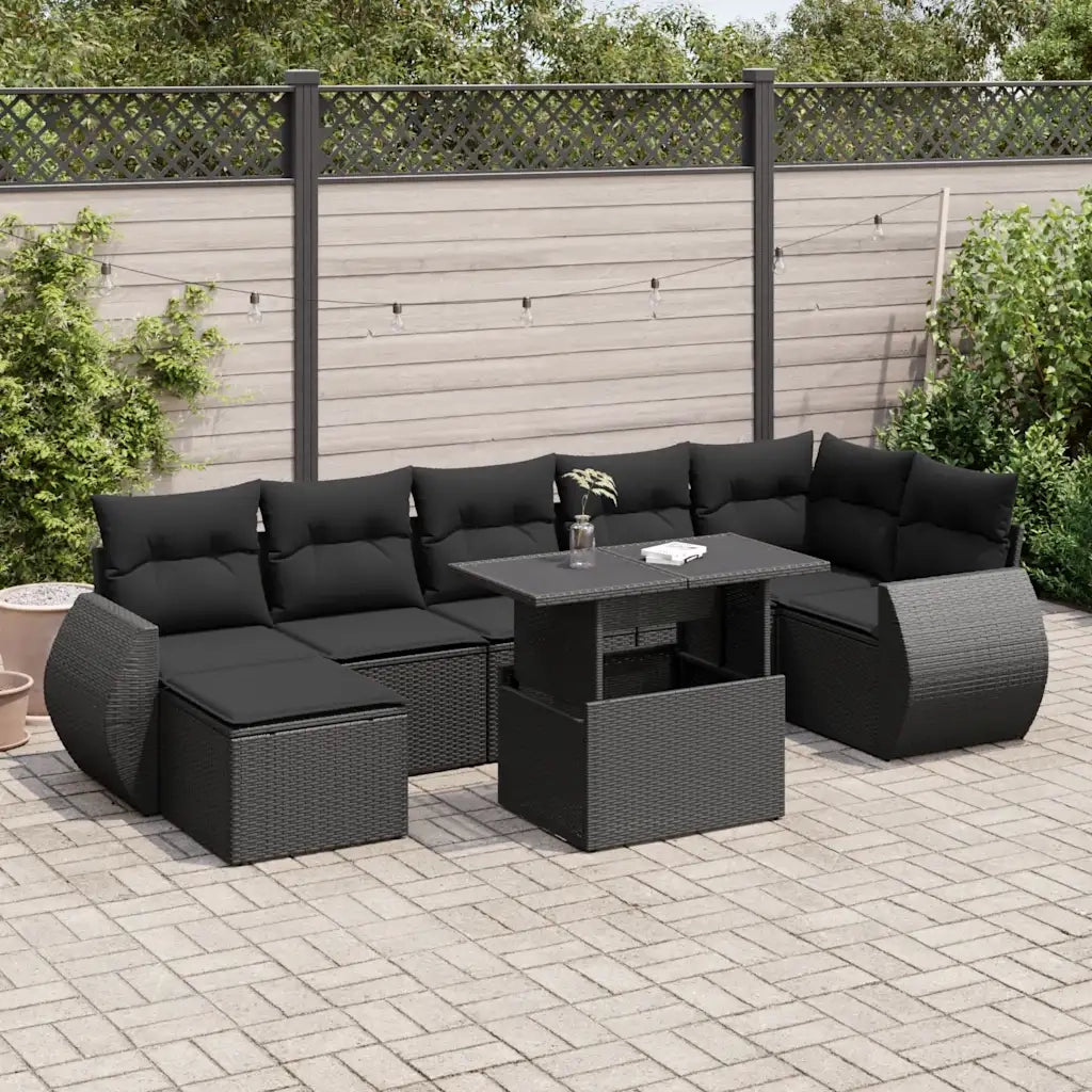 Set Divani da Giardino con Cuscini 8 pz Nero in Polyrattan 3326676