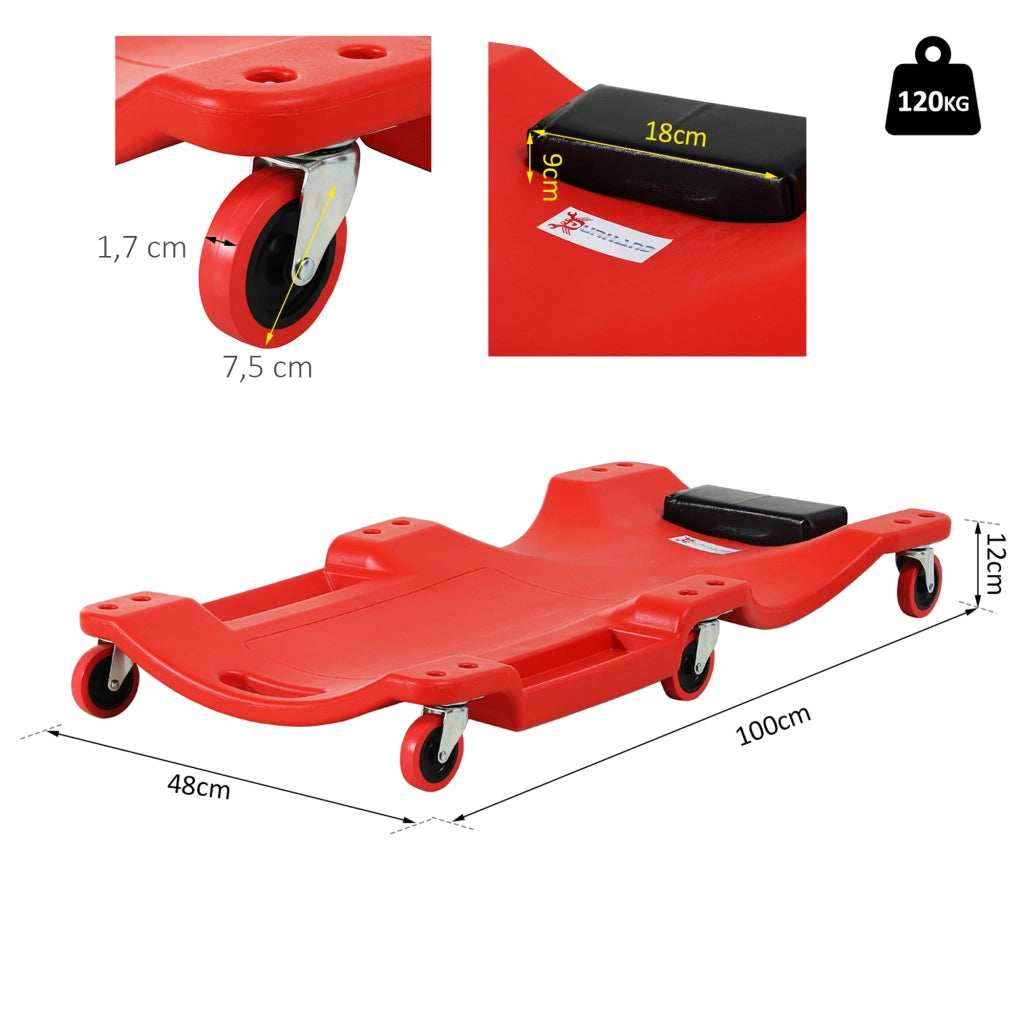 Carrello Sottoauto con Poggiatesta ¨C Xylo ¨C Rosso 100x48x12 cm