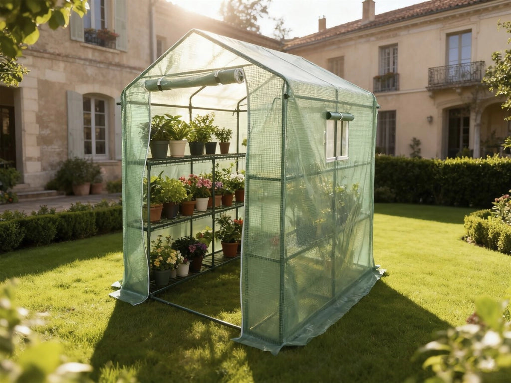 Serra per pomodori da giardino "Lys" con ripiani - 2,04 m² - 130 g - Verde