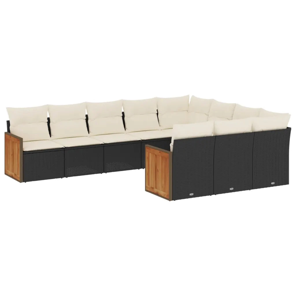 Set Divani da Giardino 10pz con Cuscini in Polyrattan Nero 3228016