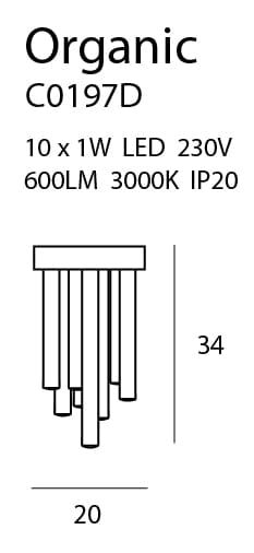Plafoniera industriale Maxlight Organic 10 luci LED oro