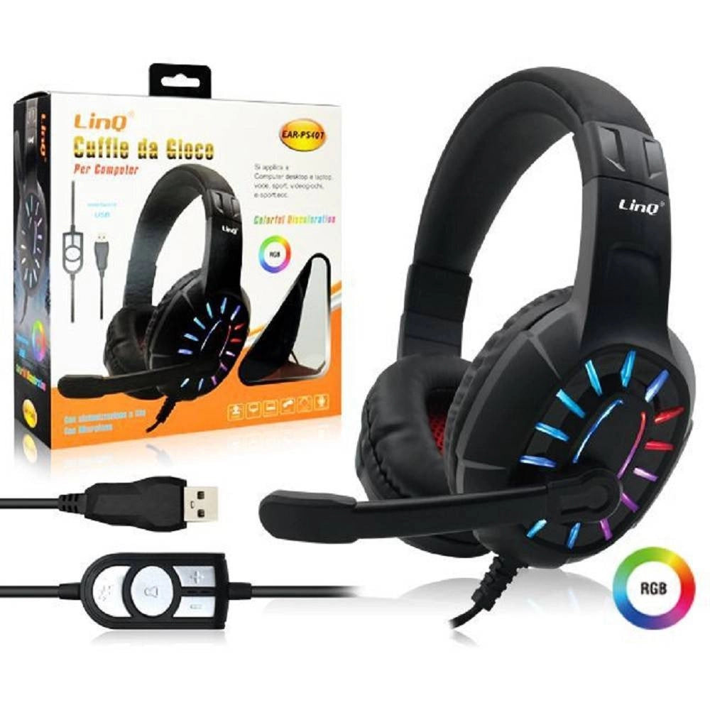 Trade Shop - Cuffie Da Gioco Headset Con Microfono Led Rgb Gaming Usb Per Pc Computer Ear-ps407 -