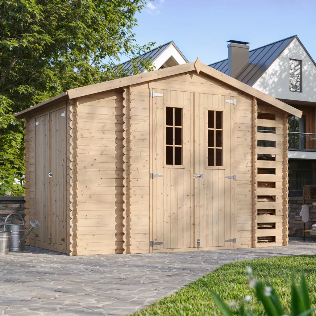 TIMBELA M389F Casetta da Giardino in Legno - 3,53 + 0,97+0,97 m2