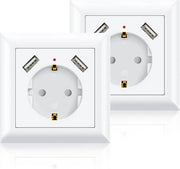 Adattatore di corrente con 2 x USB - 2 pezzi - Bianco - Per smartphone e tablet