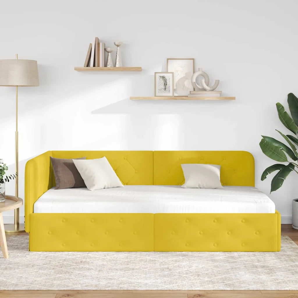 Cornice del letto ad angolo Giallo 100 x 200 cm Velluto 42016549
