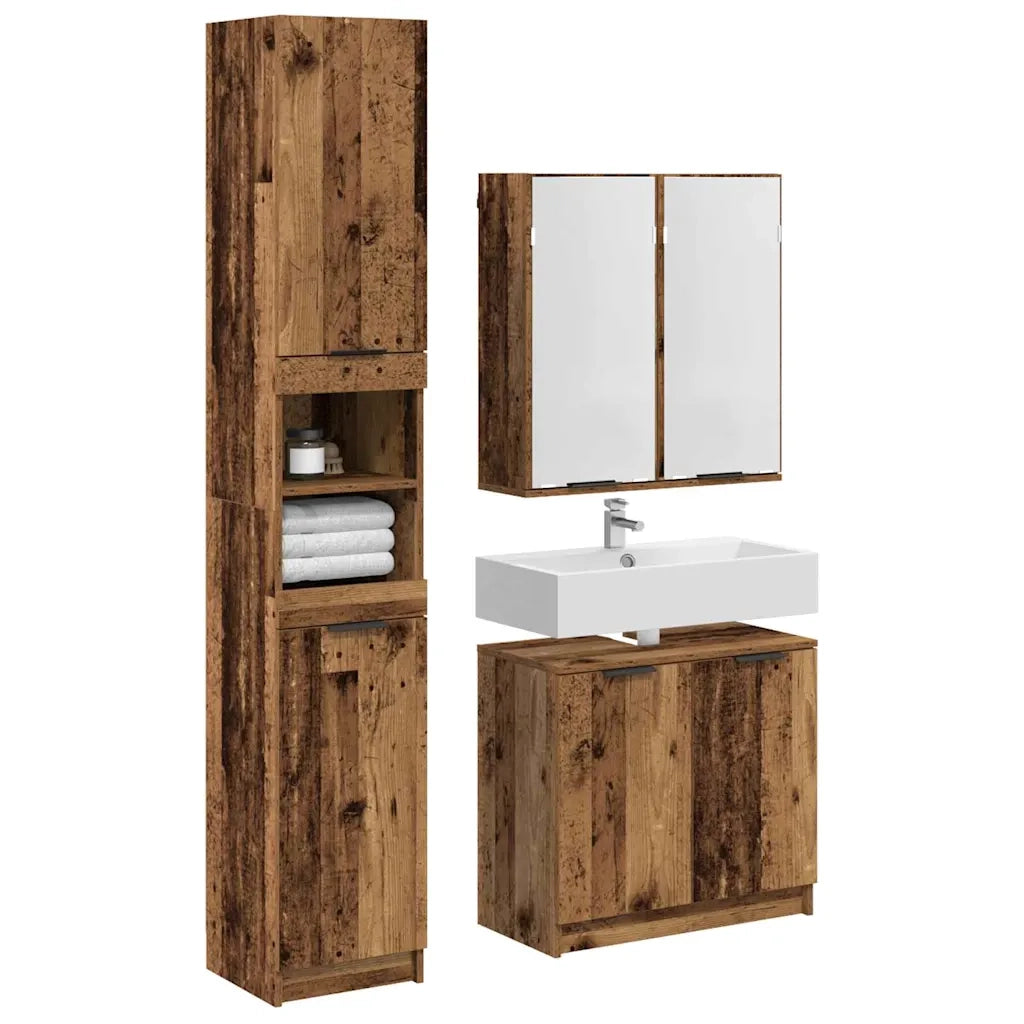 Set di Armadi da Bagno 3 pcs Legno vecchio Legno multistrato 3415656