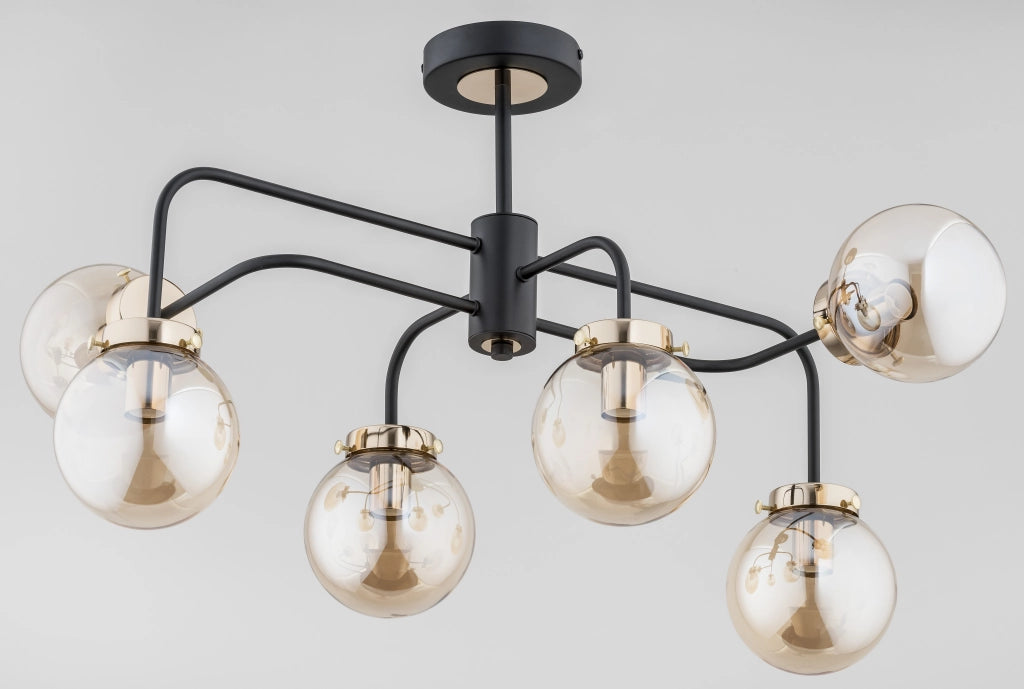 Plafoniera loft nera 6 luci E27 bracci curvi Linio Alfa