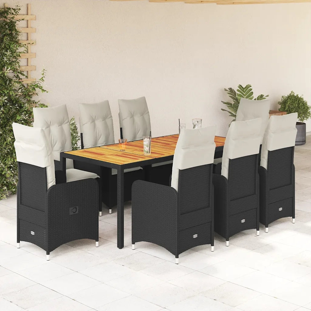 Set Bistrò da Giardino 9 pz con Cuscini in Polyrattan Nero 3276982