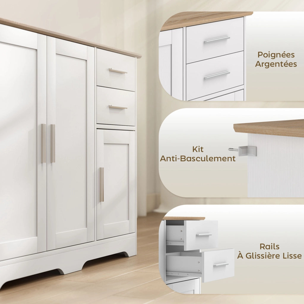 Cassettiera con ante e ripiani ¨C zephmum ¨C bianco e legno naturale 100x40x78