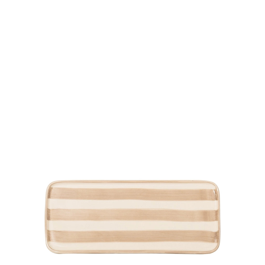 Lido Ceramiche Piatto Rettangolare Serie Righe Set 2 Pezzi Colore Sabbia Artigianato Made in Italy Design Moderno ed Elegante per Tavola Premium
