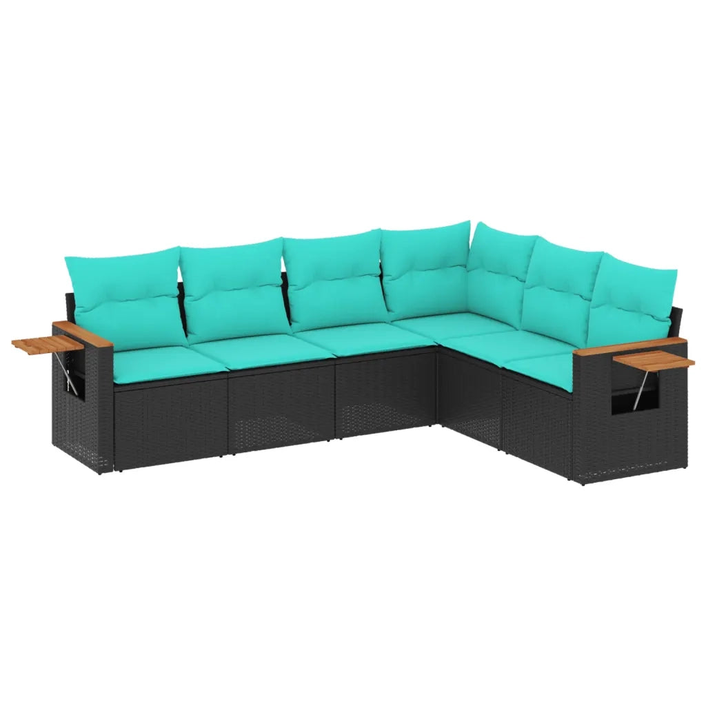Set Divani da Giardino 6 pz con Cuscini Nero in Polyrattan