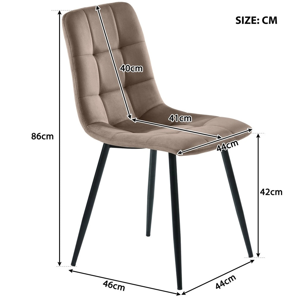 Set Tavolo da Pranzo con 4 Sedie Imbottite ¨C Xylo ¨C Piano Rettangolare 117x68 cm, Velluto Marrone, Gambe Nere