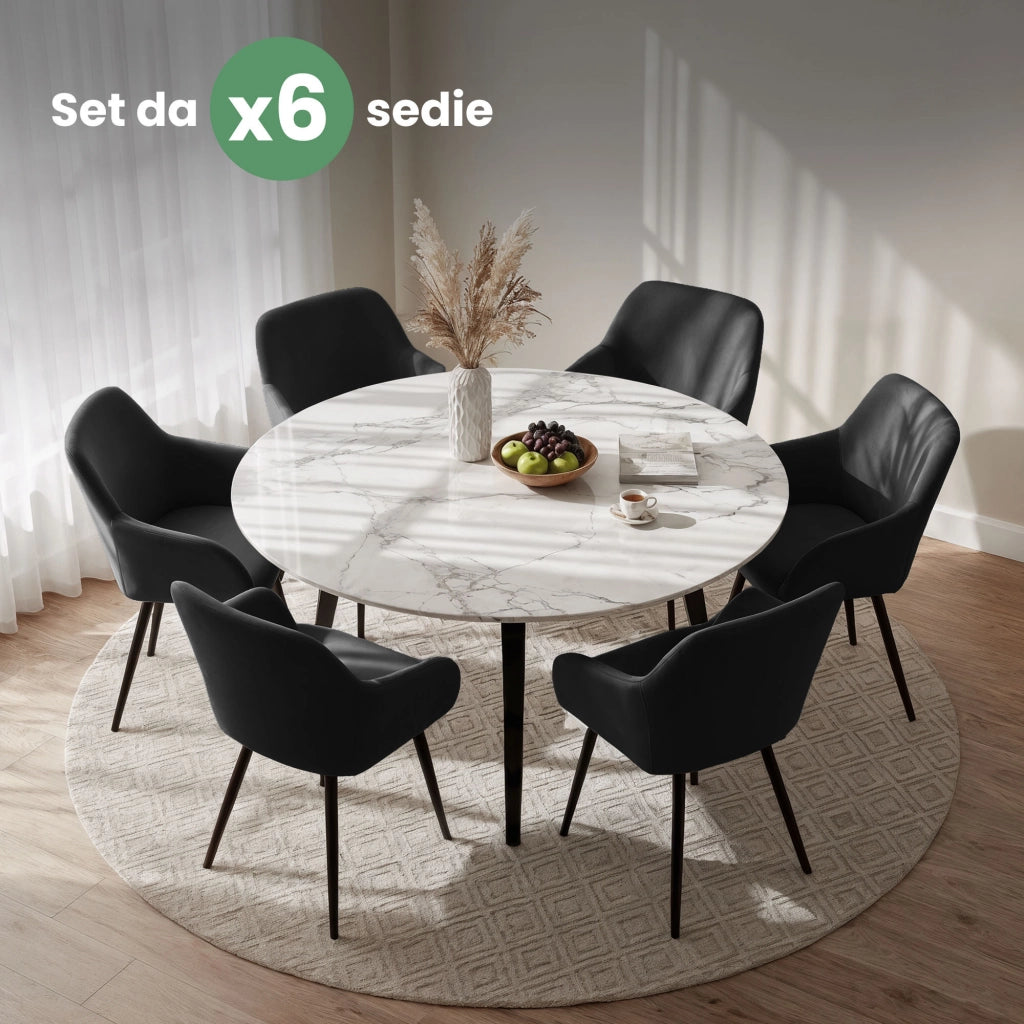 Set di 6 Sedie in velluto liscio ESTELLE Nero gambe nere