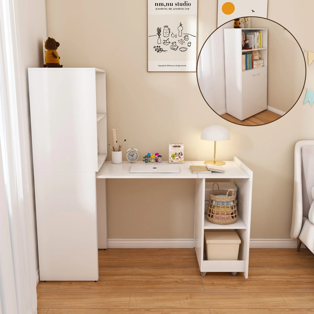 SCRIVANIA Estensibile con mobile contenitore, MDF bianco