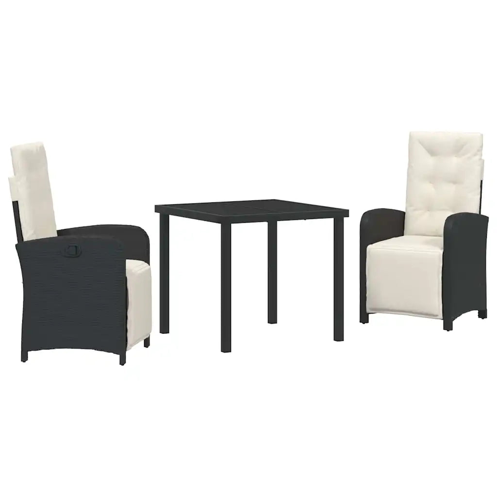 Set da Pranzo per Giardino con cuscino 3 pcs Nero polyrattan