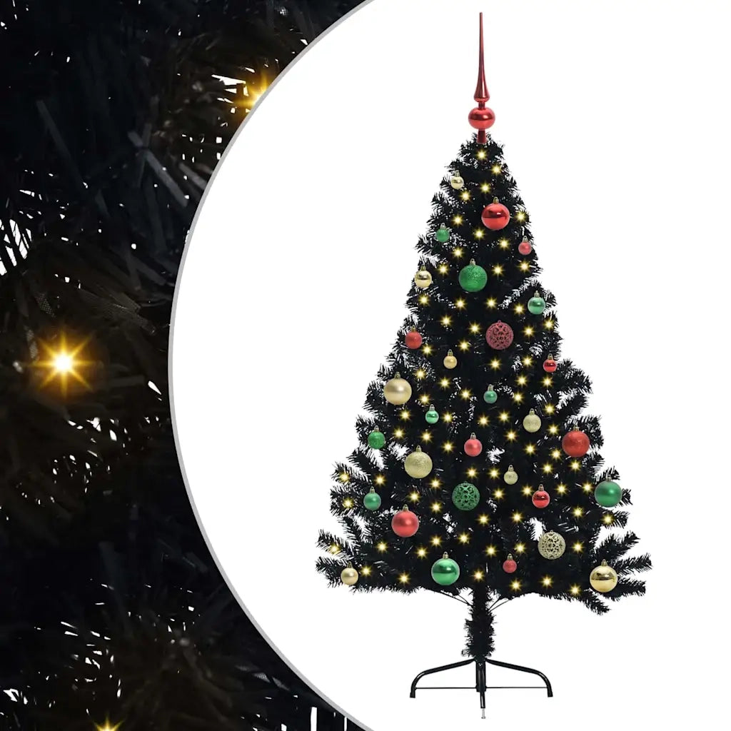 Albero di Natale Artificiale-Albero Natalizio con luci integrate Nero 150 cm PVC 832993