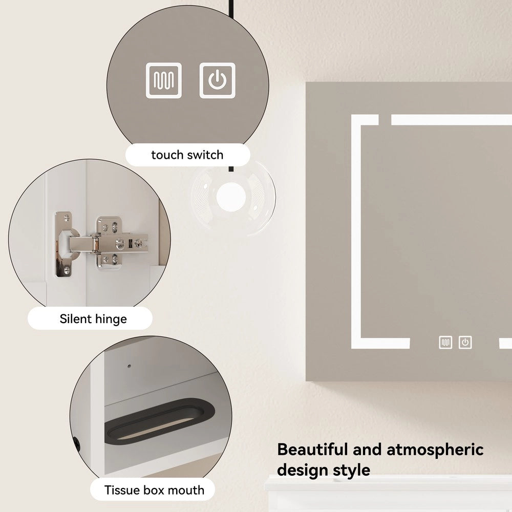 Armadietto Specchio con LED ¨C Xylo ¨C Bagno, Bianco, 60 cm