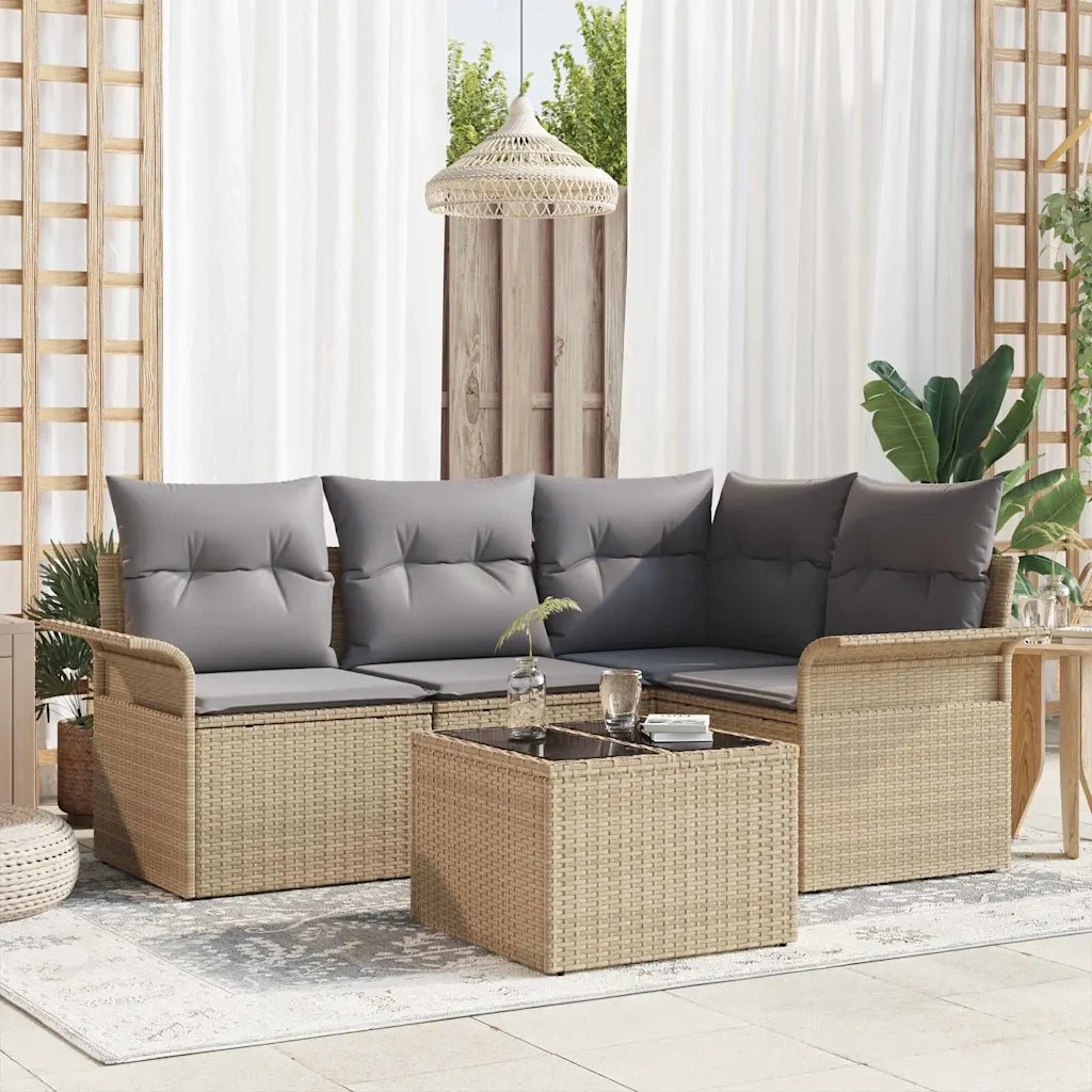 Set Divano da Giardino con archiviazione 5 pcs Beige polyrattan
