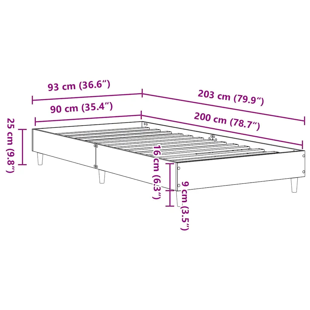 Letto singolo | Letto per adulti | Giroletto senza Materasso Bianco 90x200 cm in Legno Multistrato