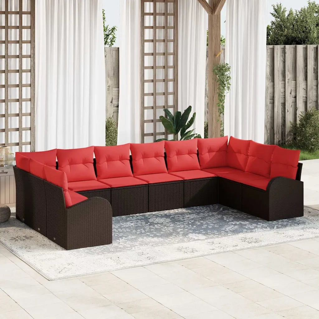 Set Divano da Giardino 10 pcs Marrone e Rosso polyrattan 3354893