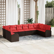 Set Divano da Giardino 10 pcs Marrone e Rosso polyrattan 3354893
