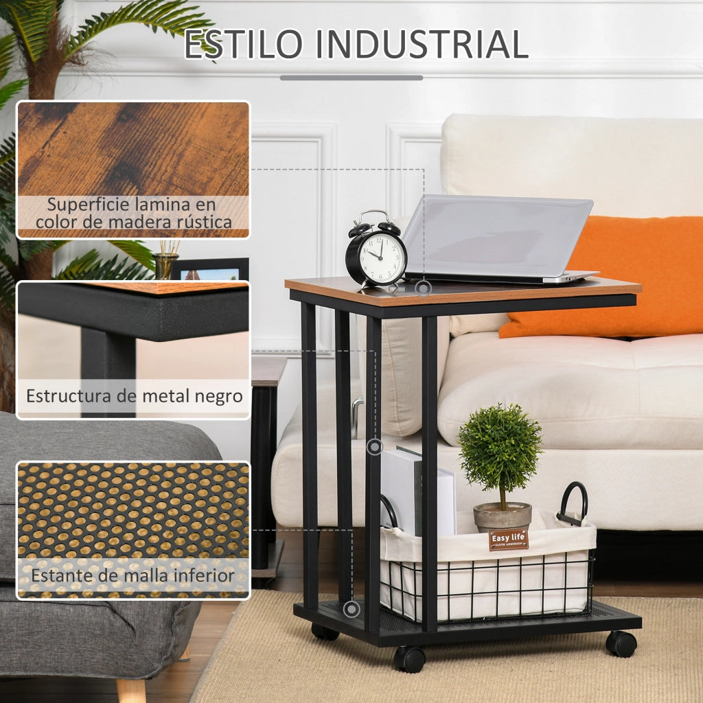 Tavolino da caff¨¨ con ruote ¨C Minimal ¨C Legno e metallo 51x36x65 cm