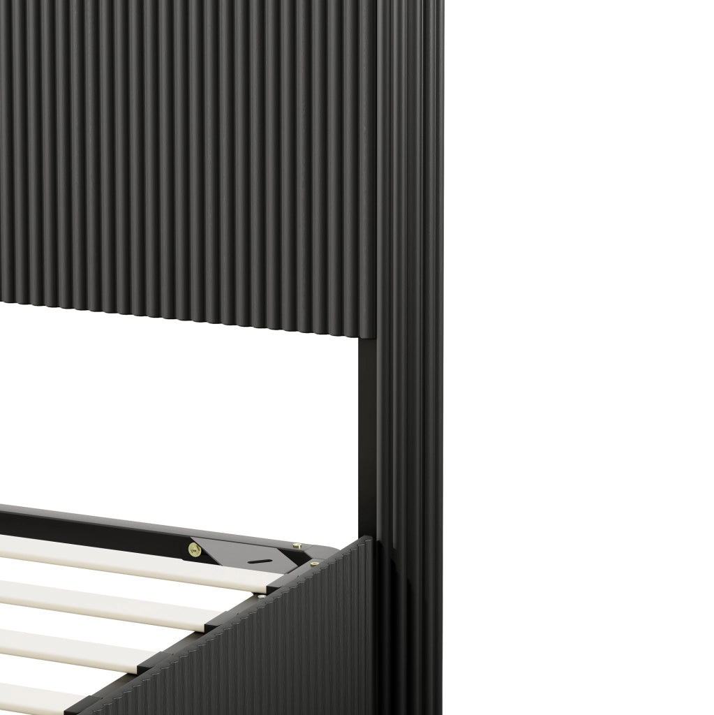 Letto 140x200 cm con contenitore e sistema idraulico; MDF e metallo nero